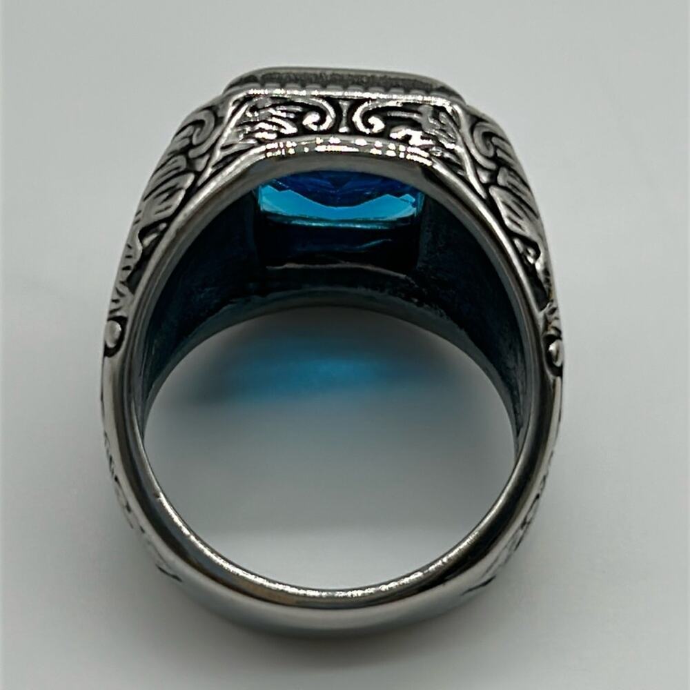 Royal Blue Cubic Zirconia Handmade Men's Ring Size 12 NWT - Picture 4 of 8